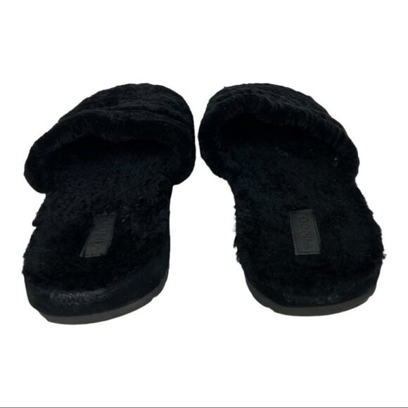NEW Vince Loni Slippers Black Size 11 Lamb Fur Shearling Round Toe Minimalist‎ - Picture 8 of 13